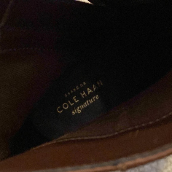 Cole Haan block heel almond toe leather ankle boots w gold hardware ankle strap - Picture 5 of 6